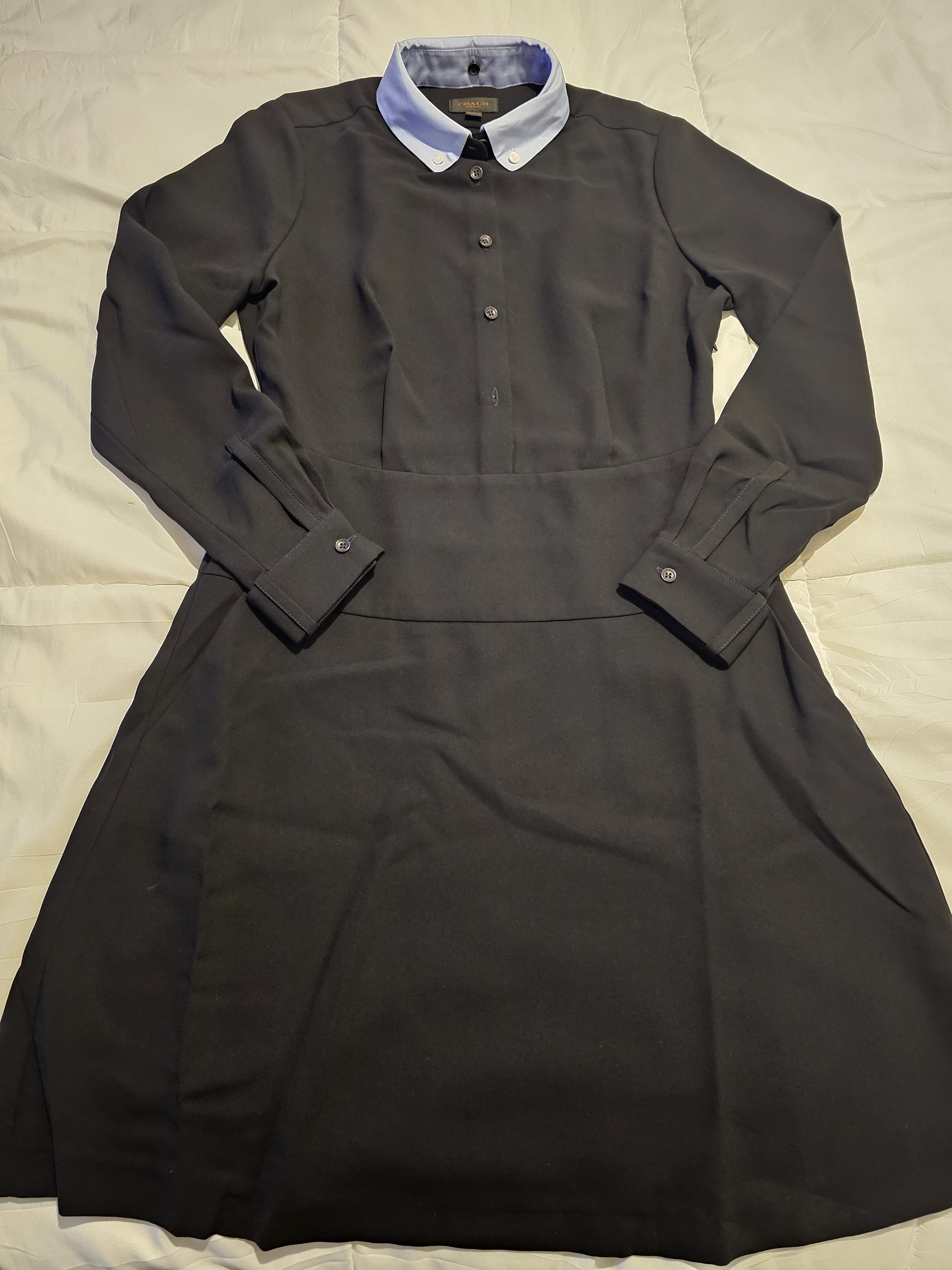 Coach Classic Black Long-Sleeve Dress With Contrast Detacheable Collar